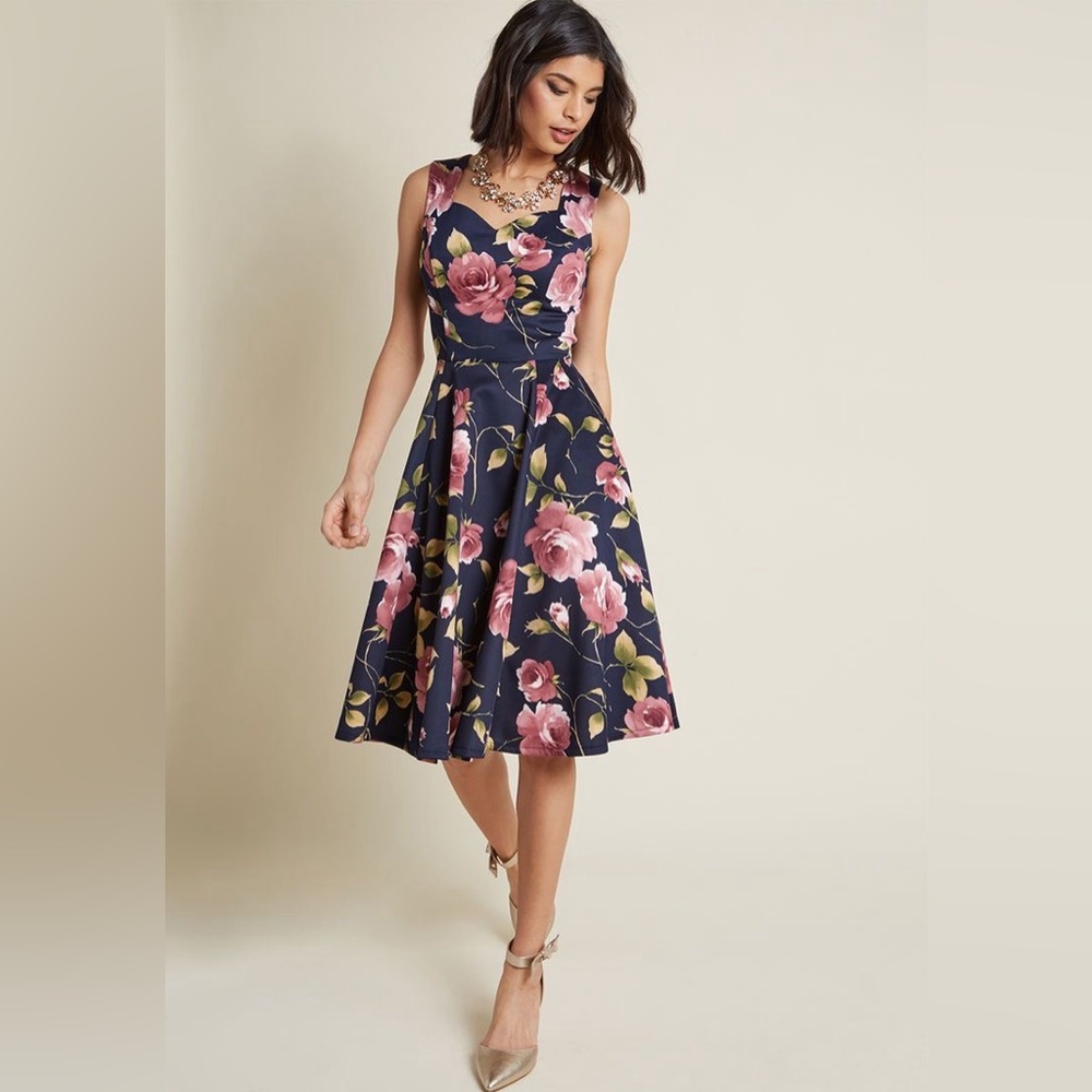 ModCloth Measured Magnificence Floral Fit and Flare Dress
